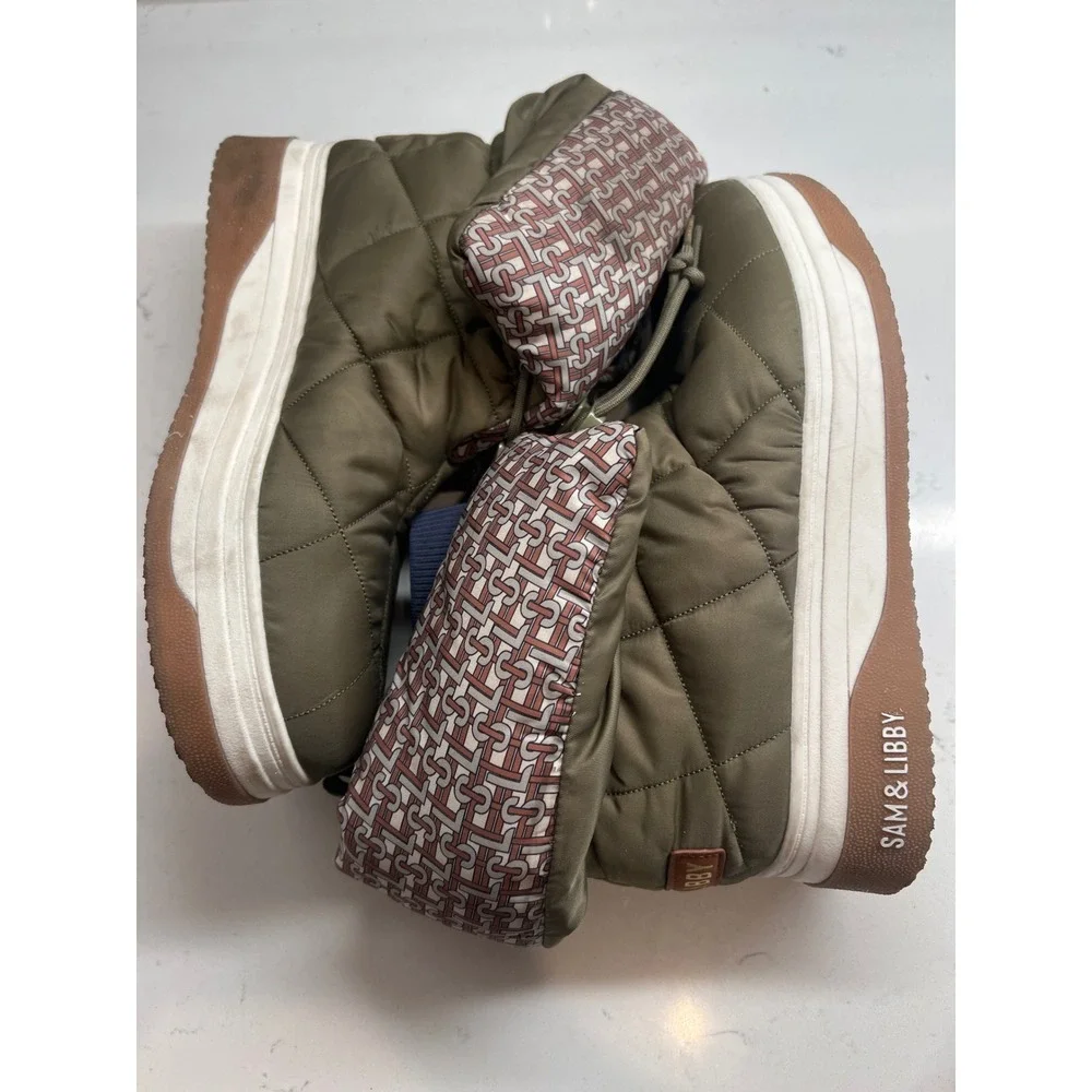 Sam & Libby Cruz Fold Over Puffer Cold Weather Booties Olive Green Size 9.5M